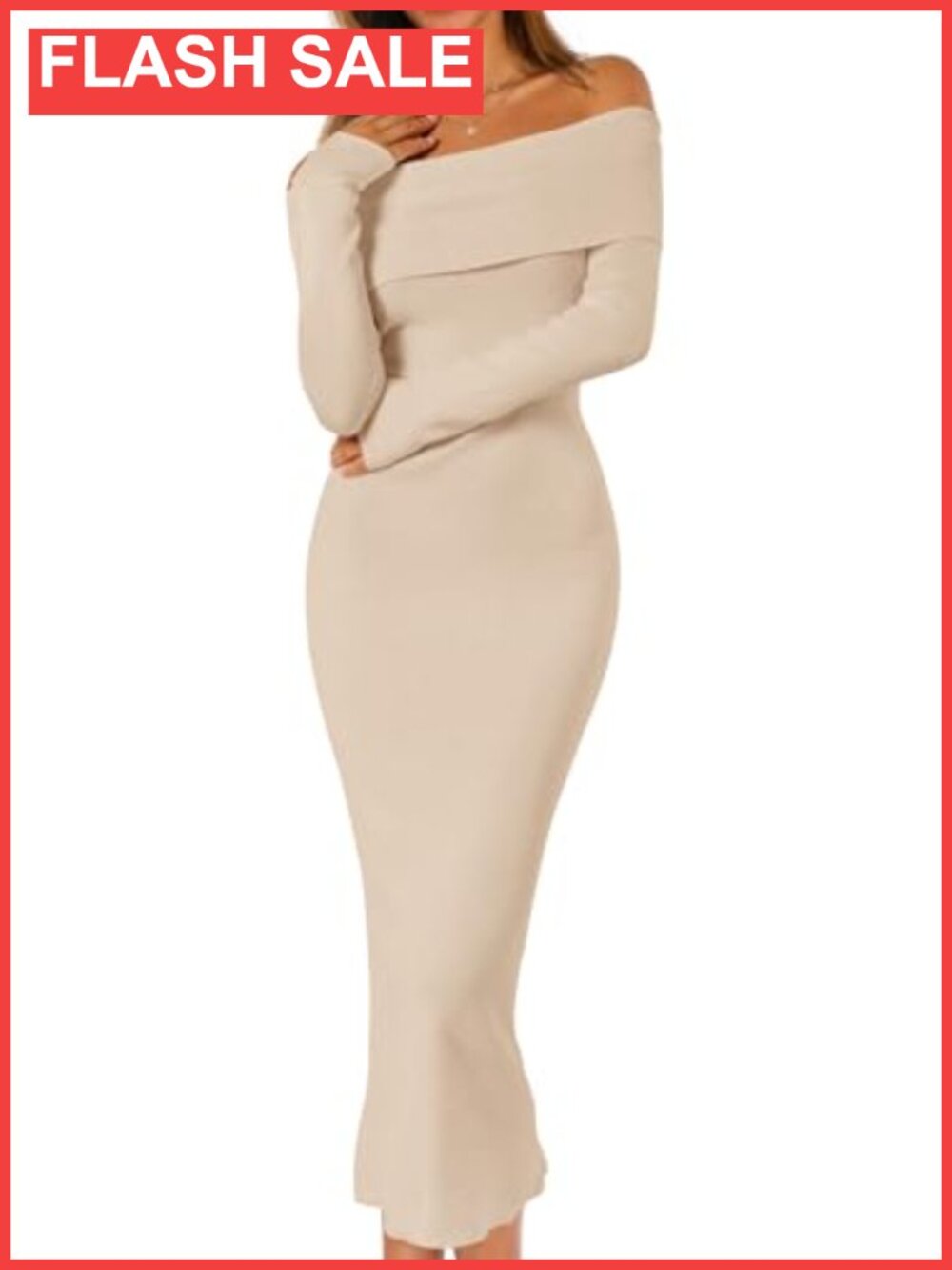 Women's Off Shoulder Long Sleeve Bodycon Midi Sweater Dress